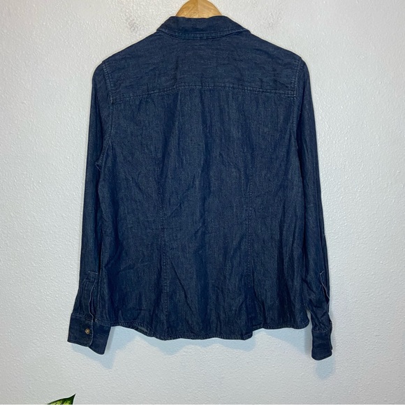 Talbots Chambray Dark Wash Button Up Collared Shirt Top 10 - Picture 4 of 9